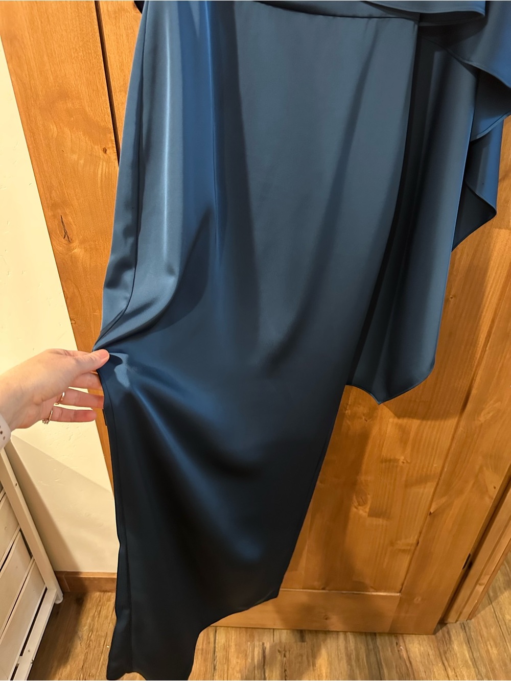Theia Karis Teal Cape-Overlay Evening Gown - Picture 3 of 7